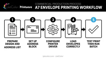 5-step process flow for printing A7 envelopes at home