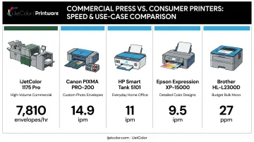 Comparison chart of top 5 envelope printers by type and use case