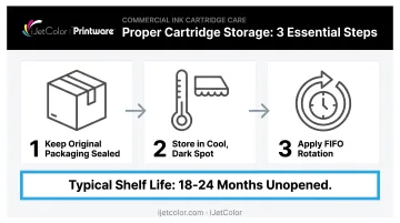 3-step process for storing unopened ink cartridges with FIFO rotation