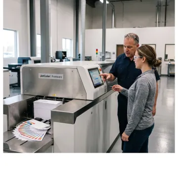 Print operator receiving hands-on inkjet training