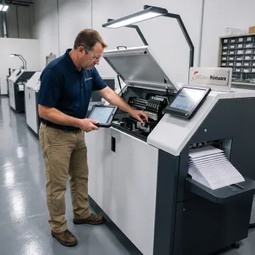 Technician servicing an inkjet printing system