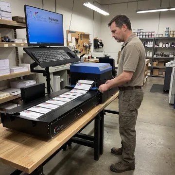 High-speed office inkjet printer in a production workspace