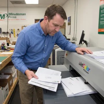 Print specialist reviewing a digital inkjet production system