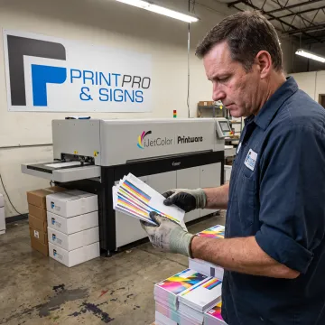Operator inspecting color output from an inkjet press