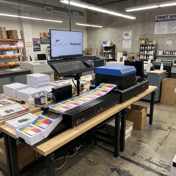 High-speed digital inkjet printer producing colorful envelopes