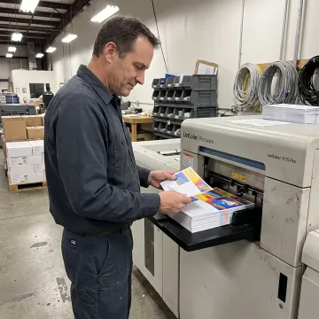 Operator monitoring a commercial inkjet press