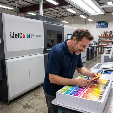 Operator reviewing labels from a digital press