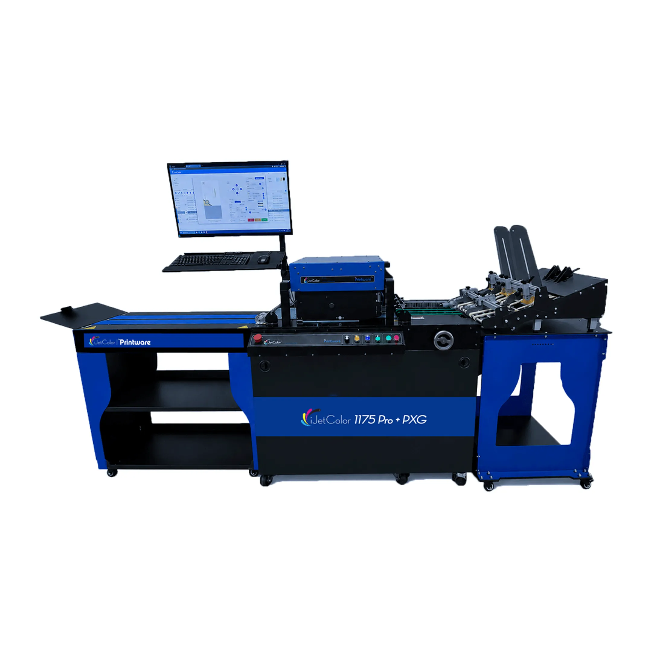 Full-color custom envelopes moving through an inkjet printing system