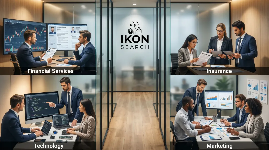 Ikon Search specialized staffing division leads reviewing candidate profiles for placement