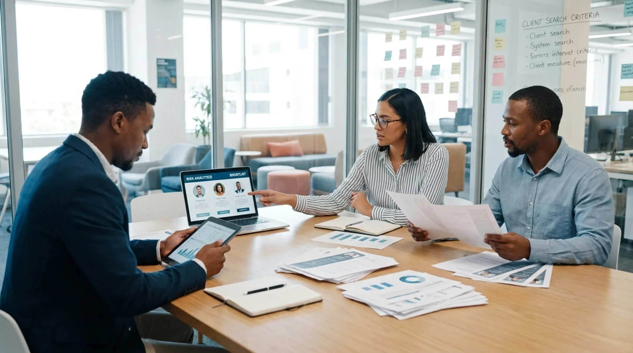 Recruiting team reviewing shortlisted risk analytics candidate profiles