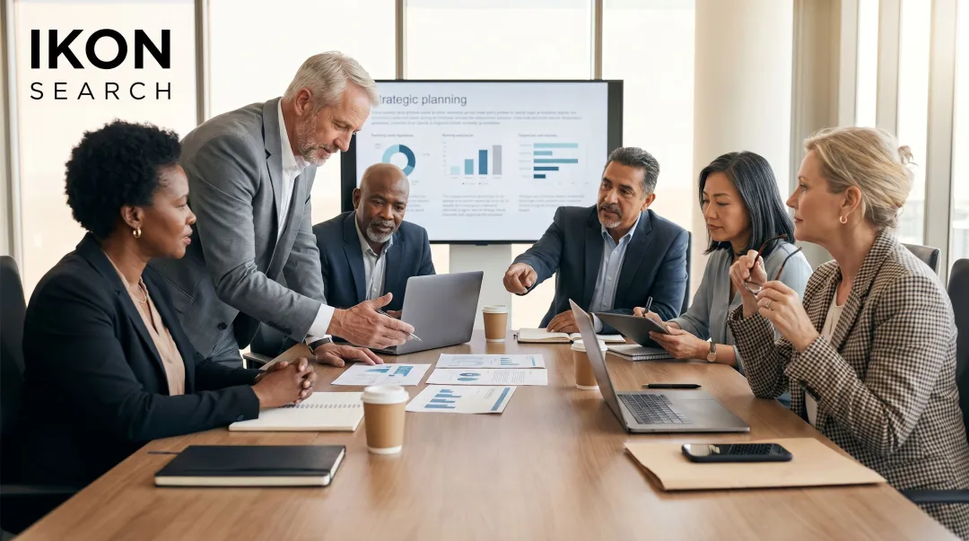 Diverse group of executive professionals in strategic business meeting discussion