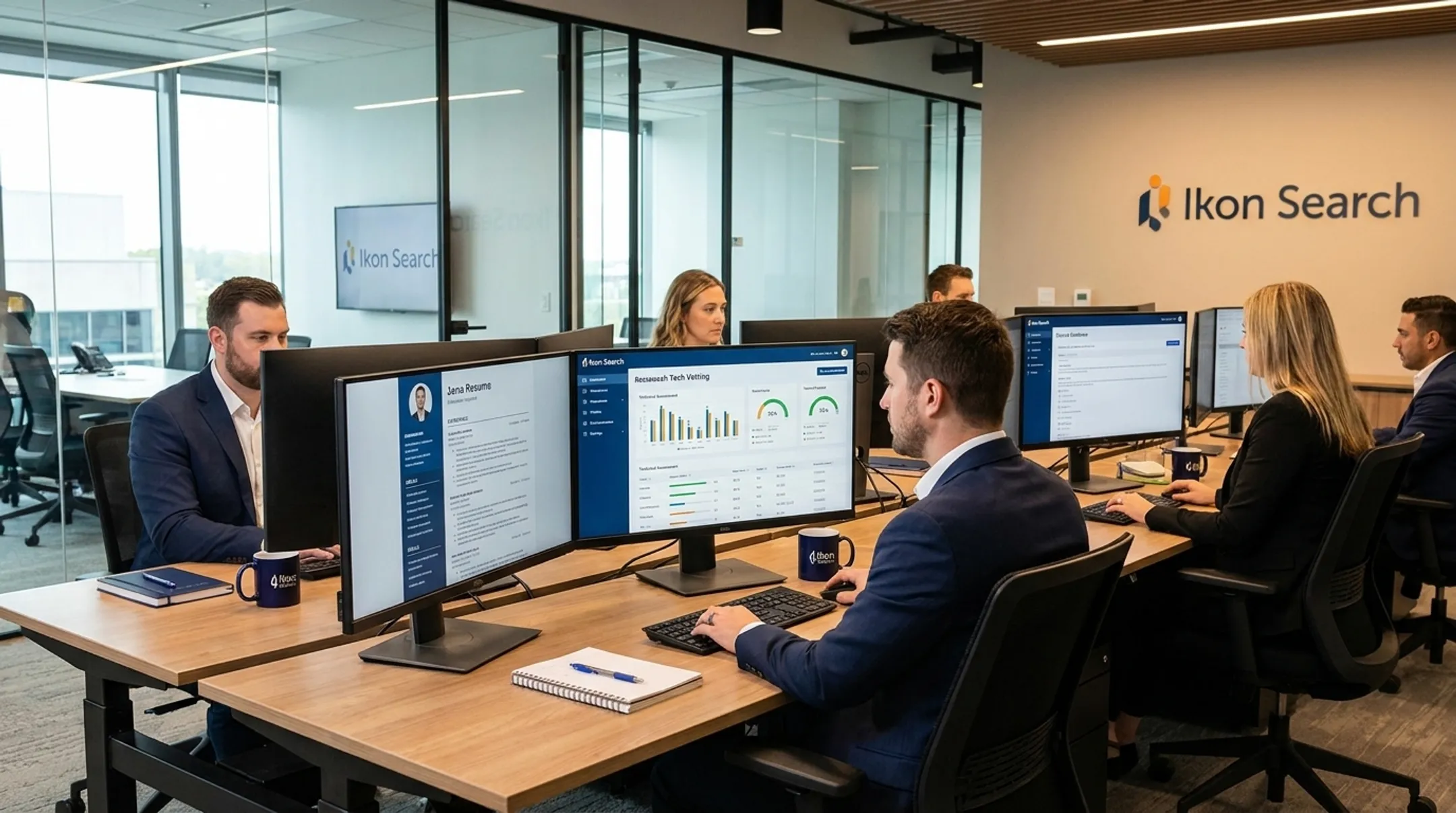 Ikon Search recruiters reviewing technical candidate profiles and assessments