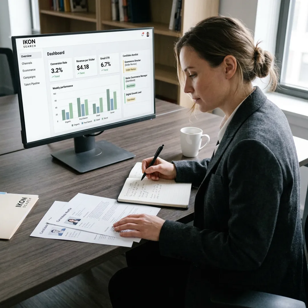 Ecommerce marketing recruiter reviewing candidate profiles