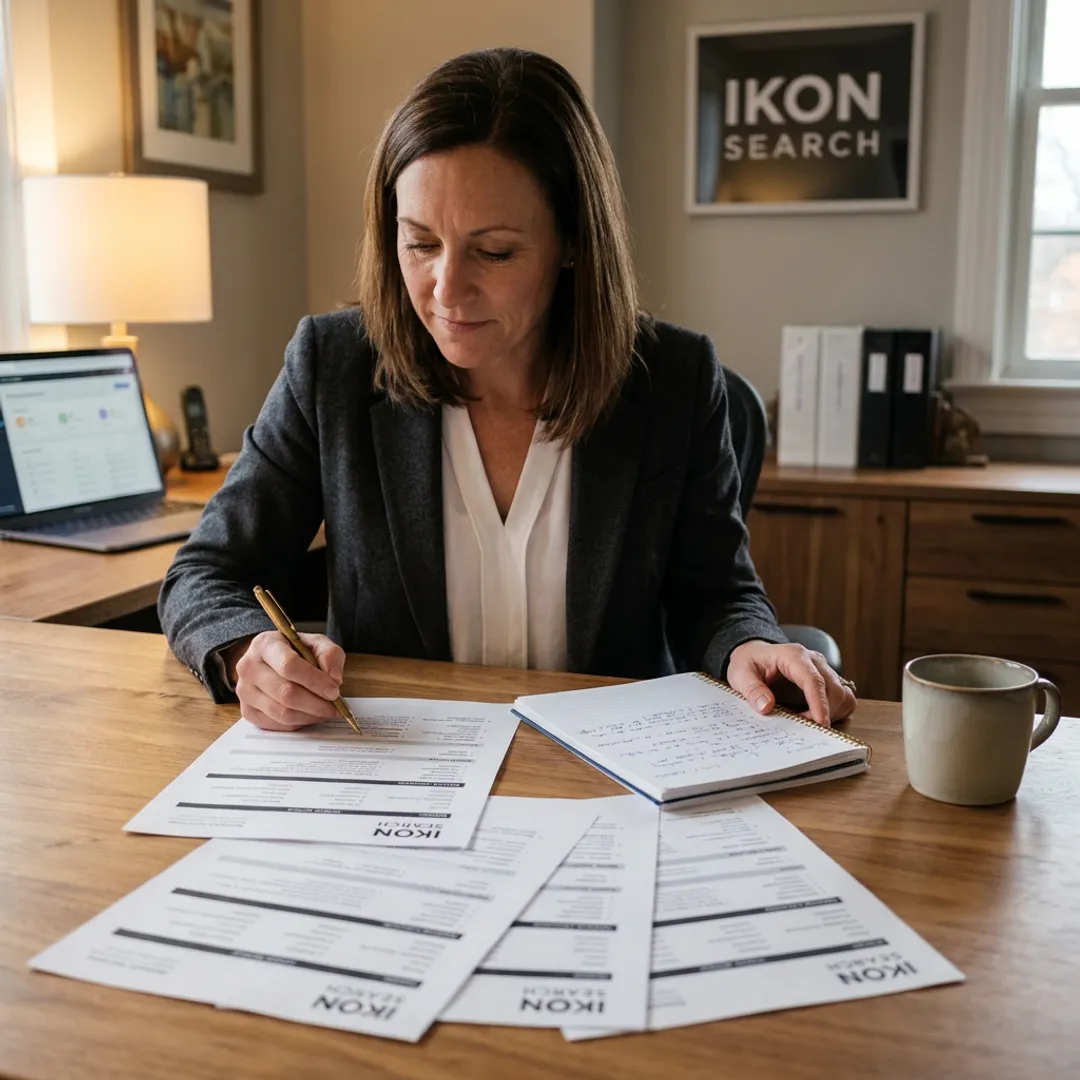 Recruiter evaluating marketing candidates during the hiring process