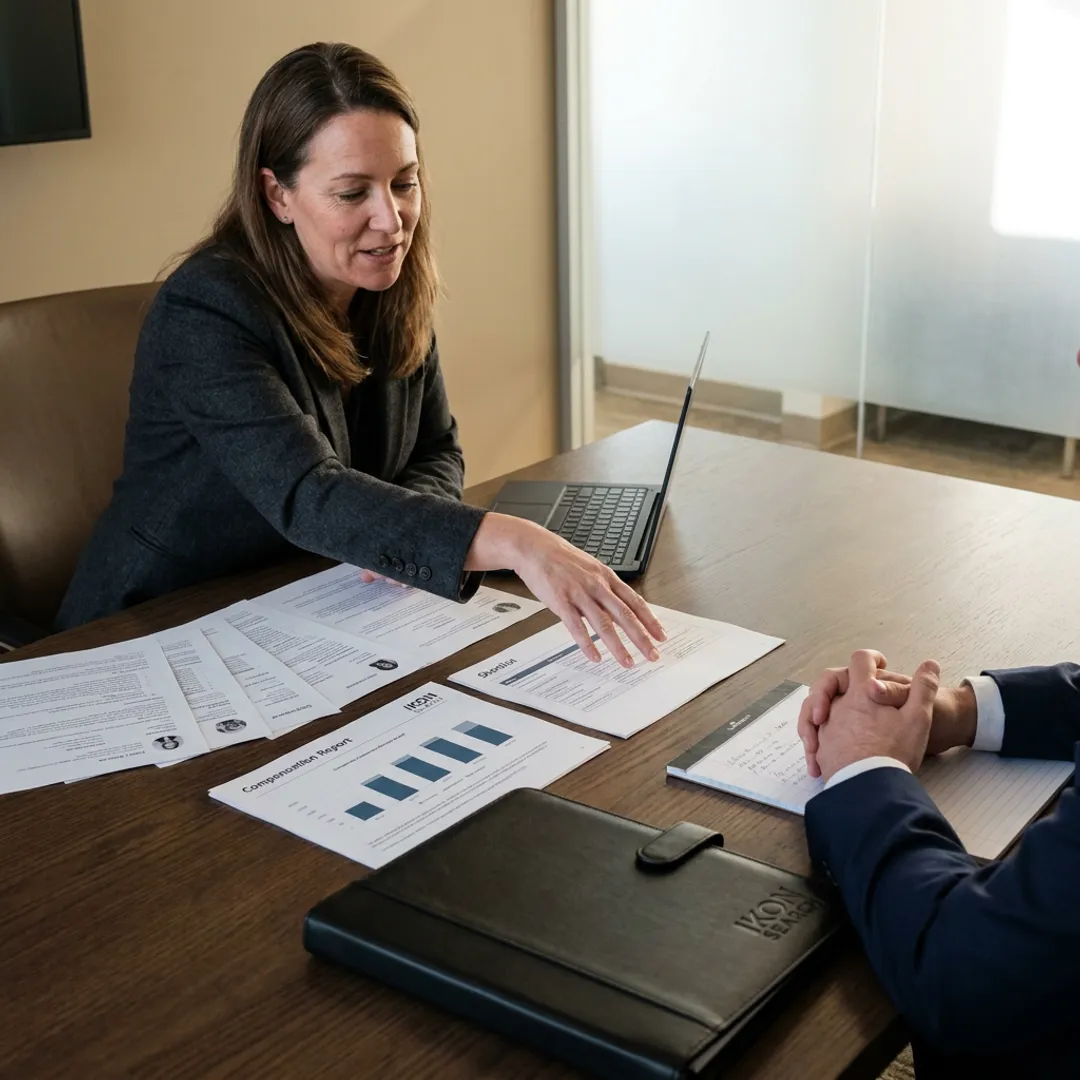 Recruiter presenting HR Director shortlist