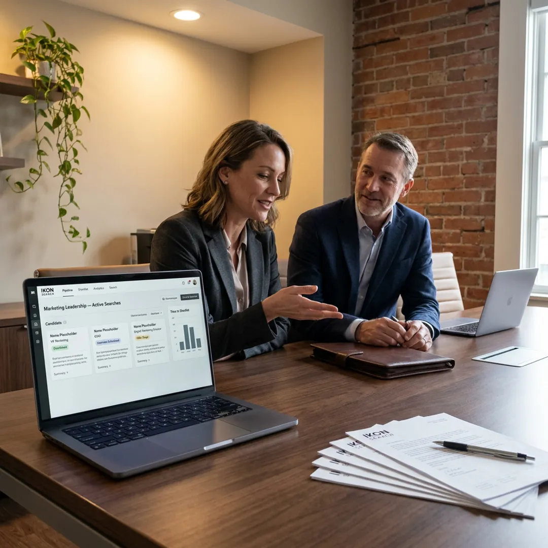 Marketing executive discussing VP hiring strategy