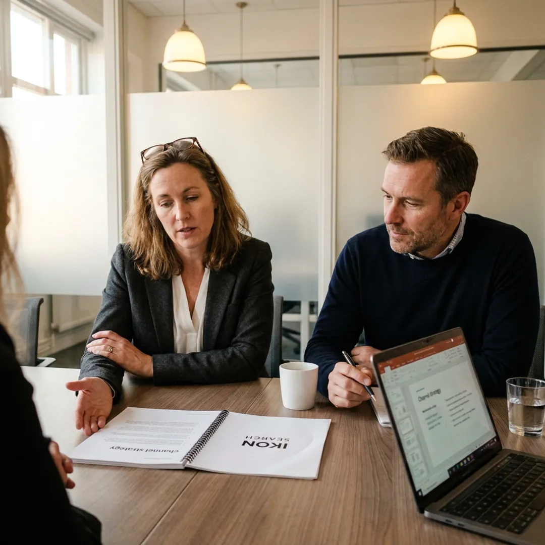 Senior marketing executive discussing channel strategy