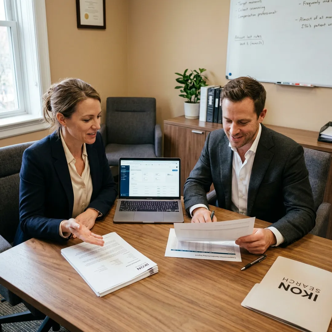 Recruitment team reviewing executive candidate profiles