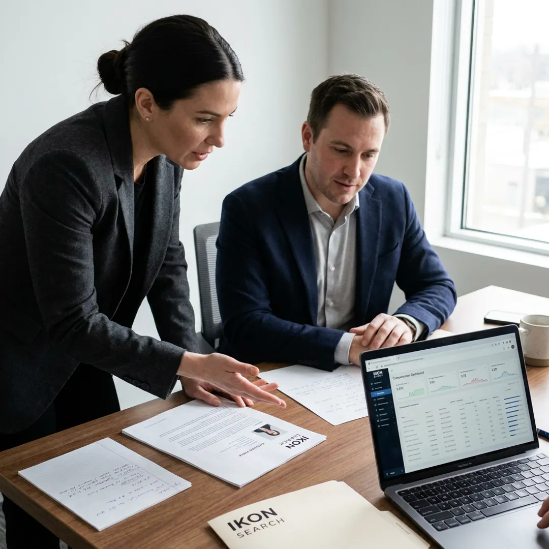 Recruitment team reviewing analytics candidates