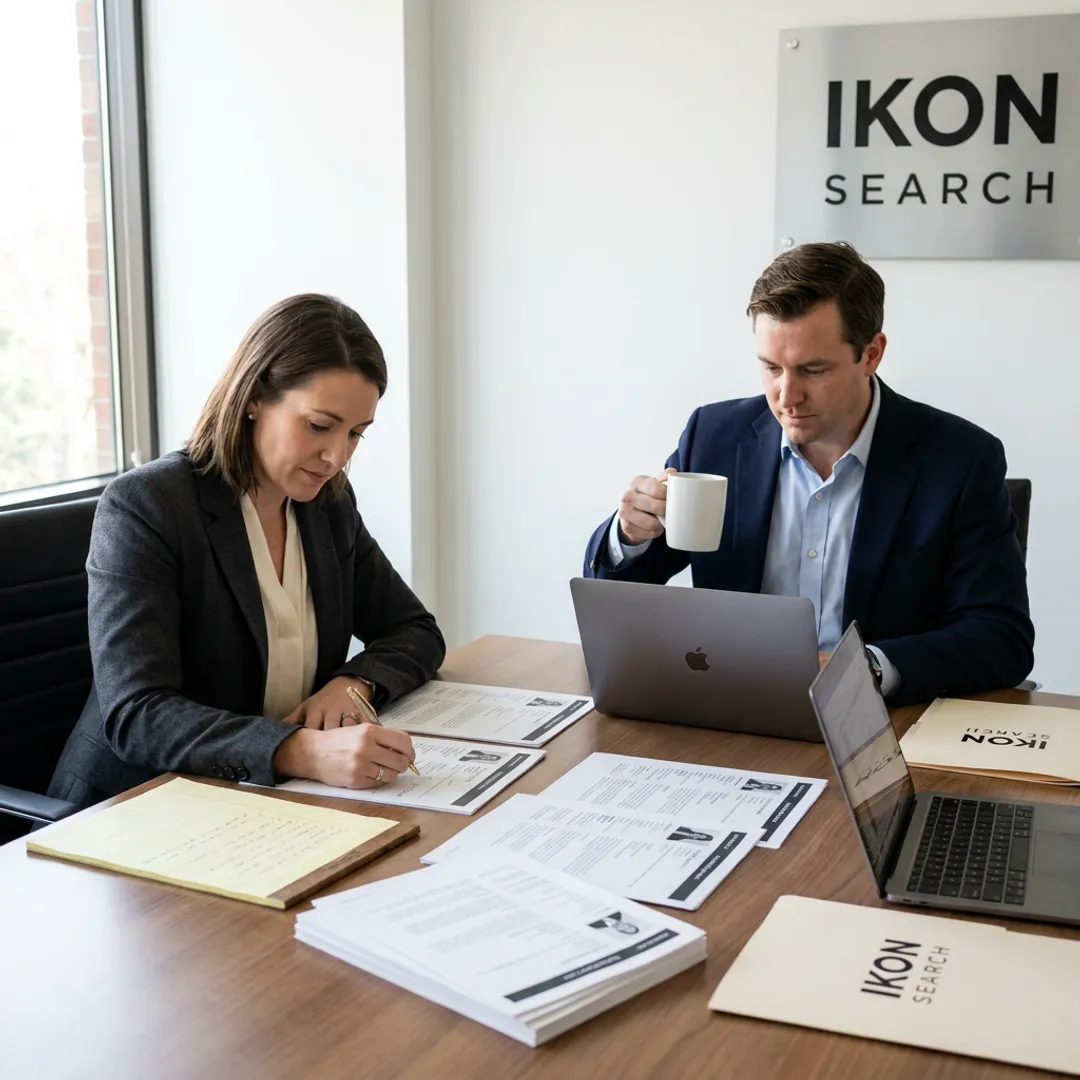 Recruitment team discussing executive search strategy