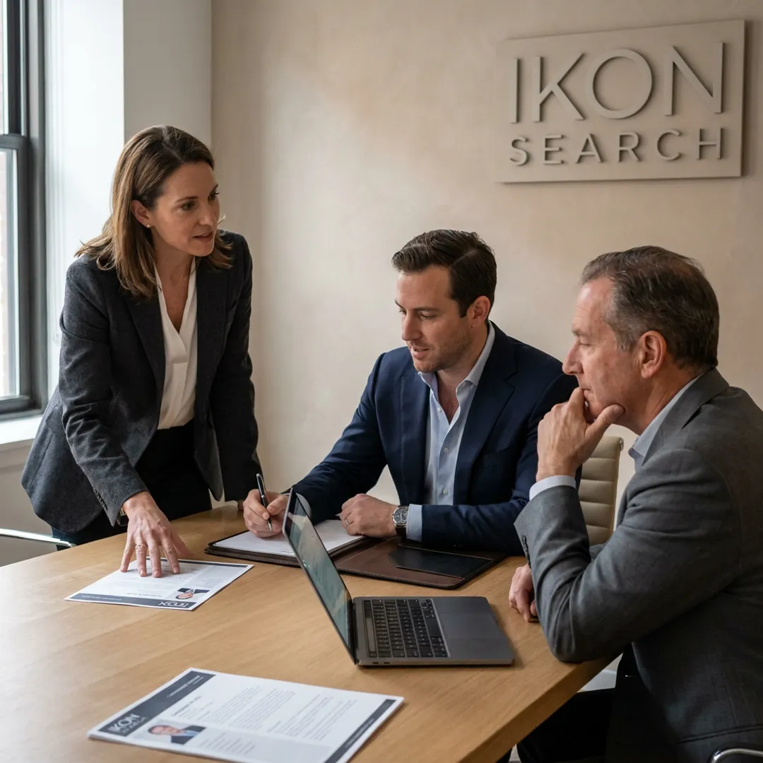 Marketing executive search meeting with hiring leaders