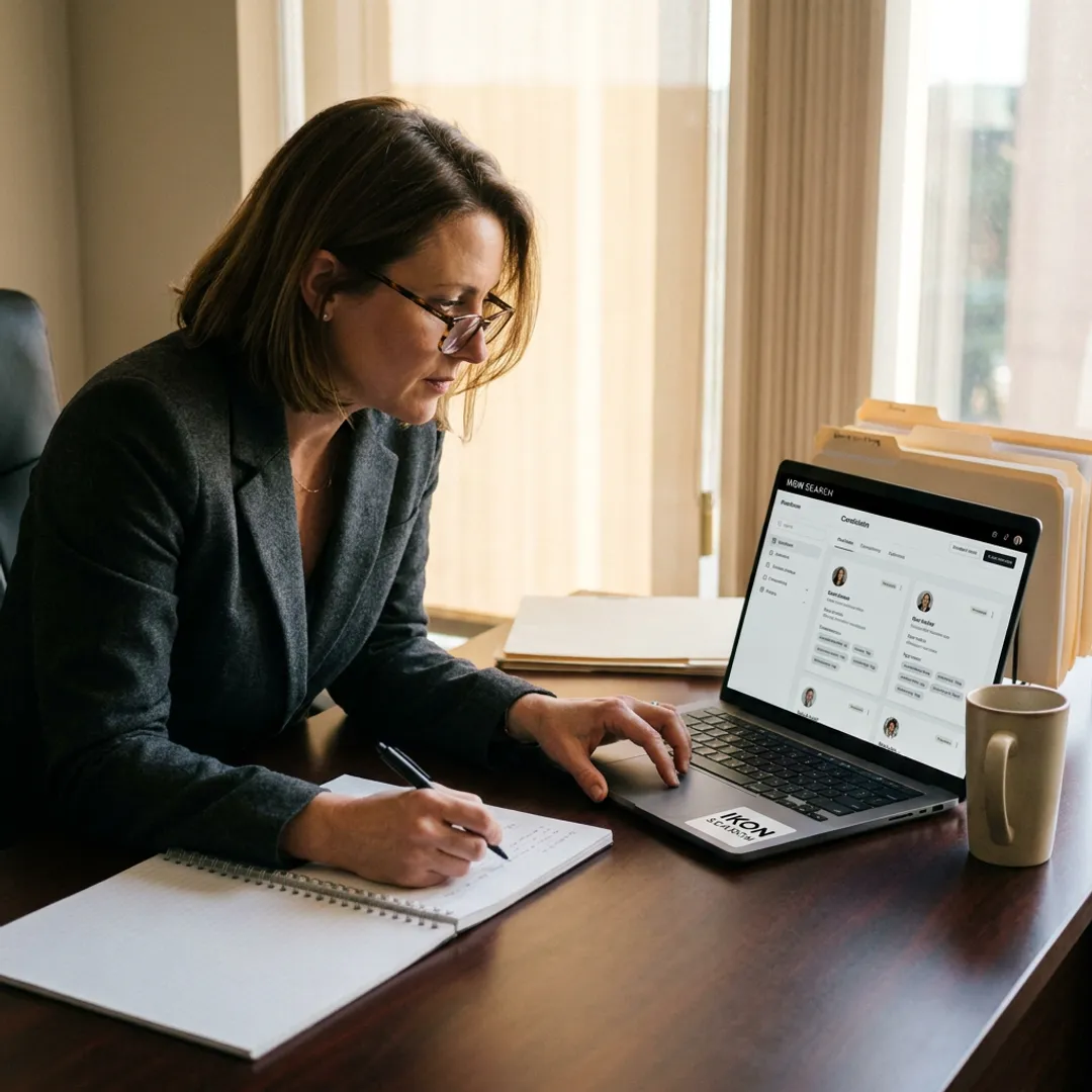 Recruiter reviewing executive marketing candidate profiles