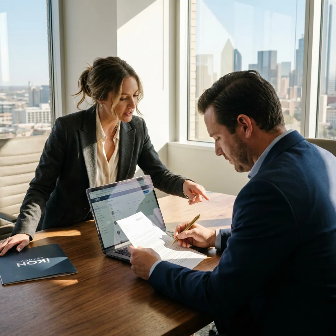 Contract staffing consultant reviewing candidate profiles