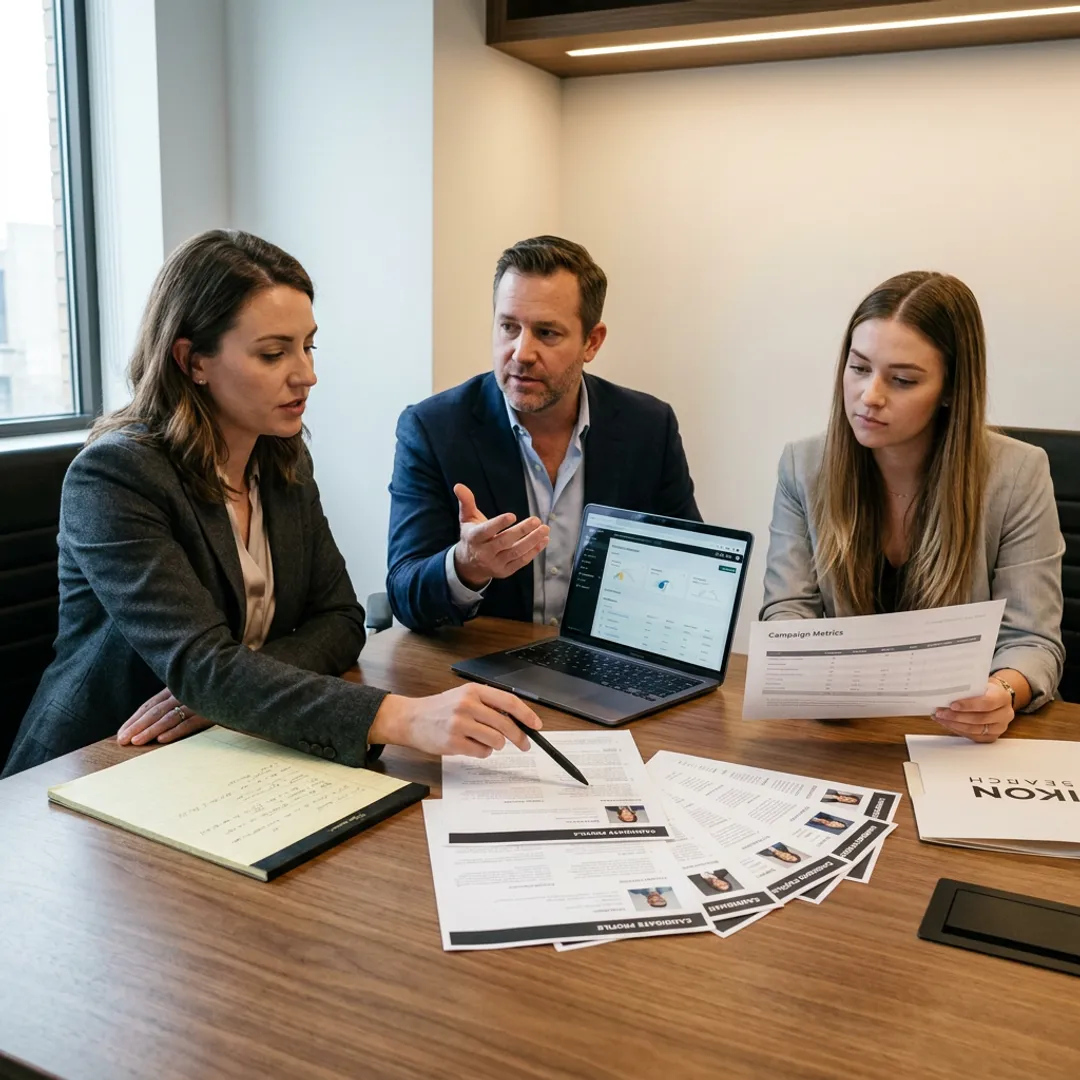 Recruitment team reviewing marketing candidate shortlist