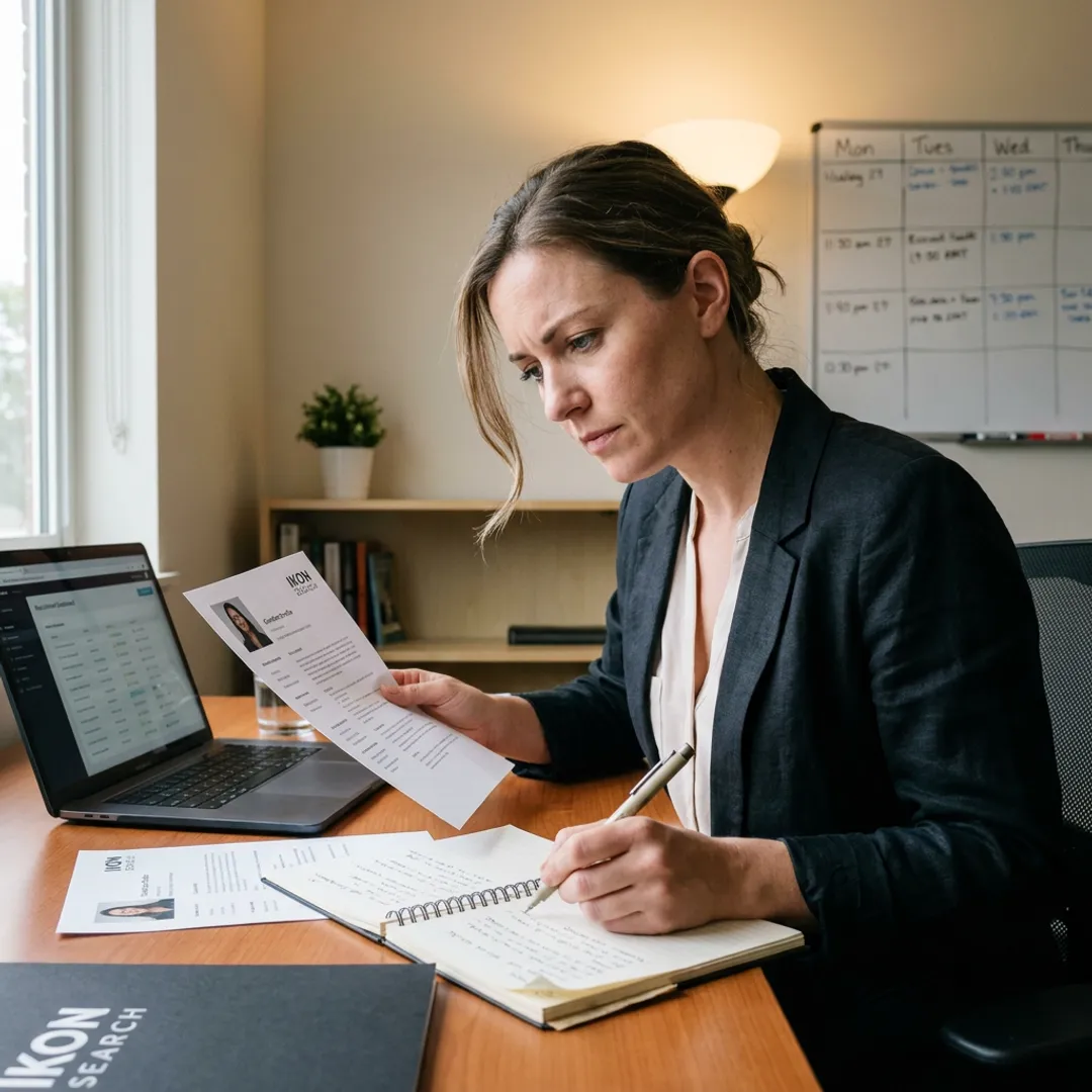 Recruiter reviewing temp-to-hire candidate shortlist