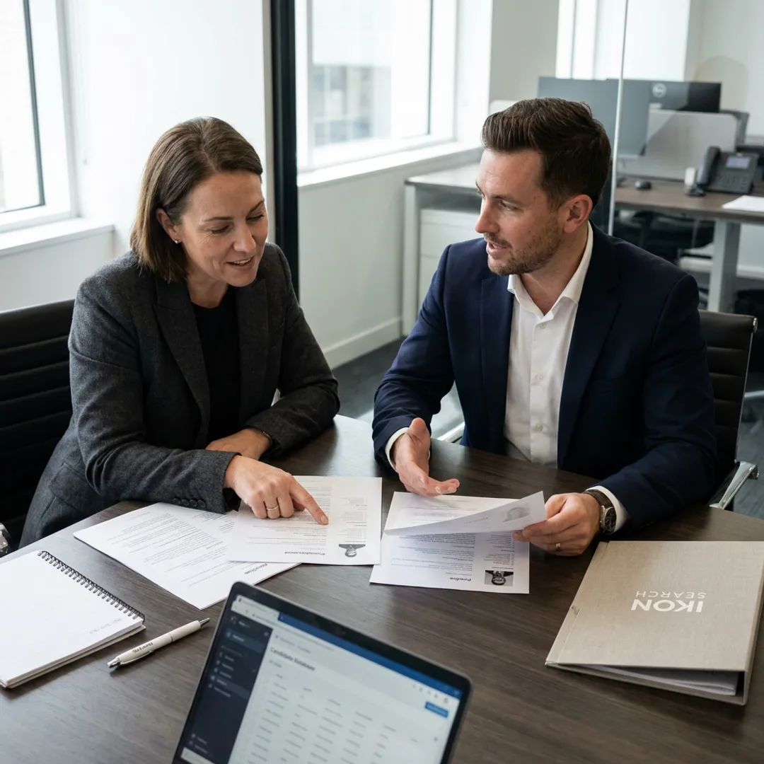 Professional staffing team reviewing candidate profiles