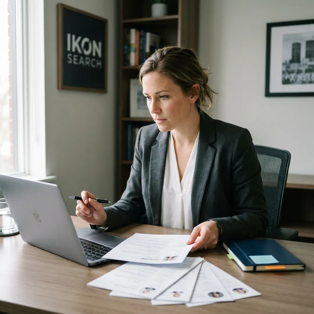 Recruiter reviewing marketing candidate shortlist