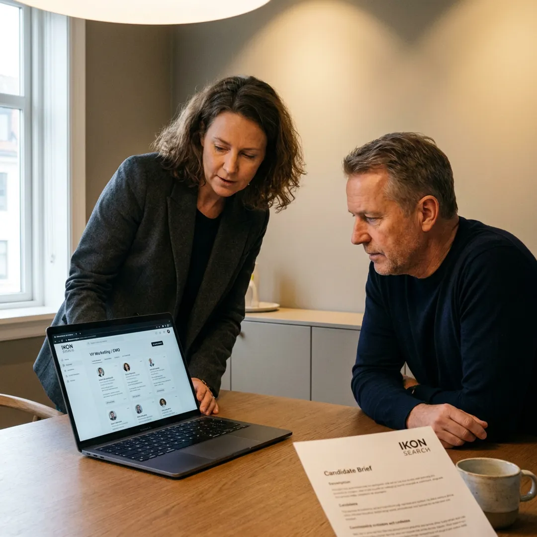 Recruiter presenting marketing leadership shortlist