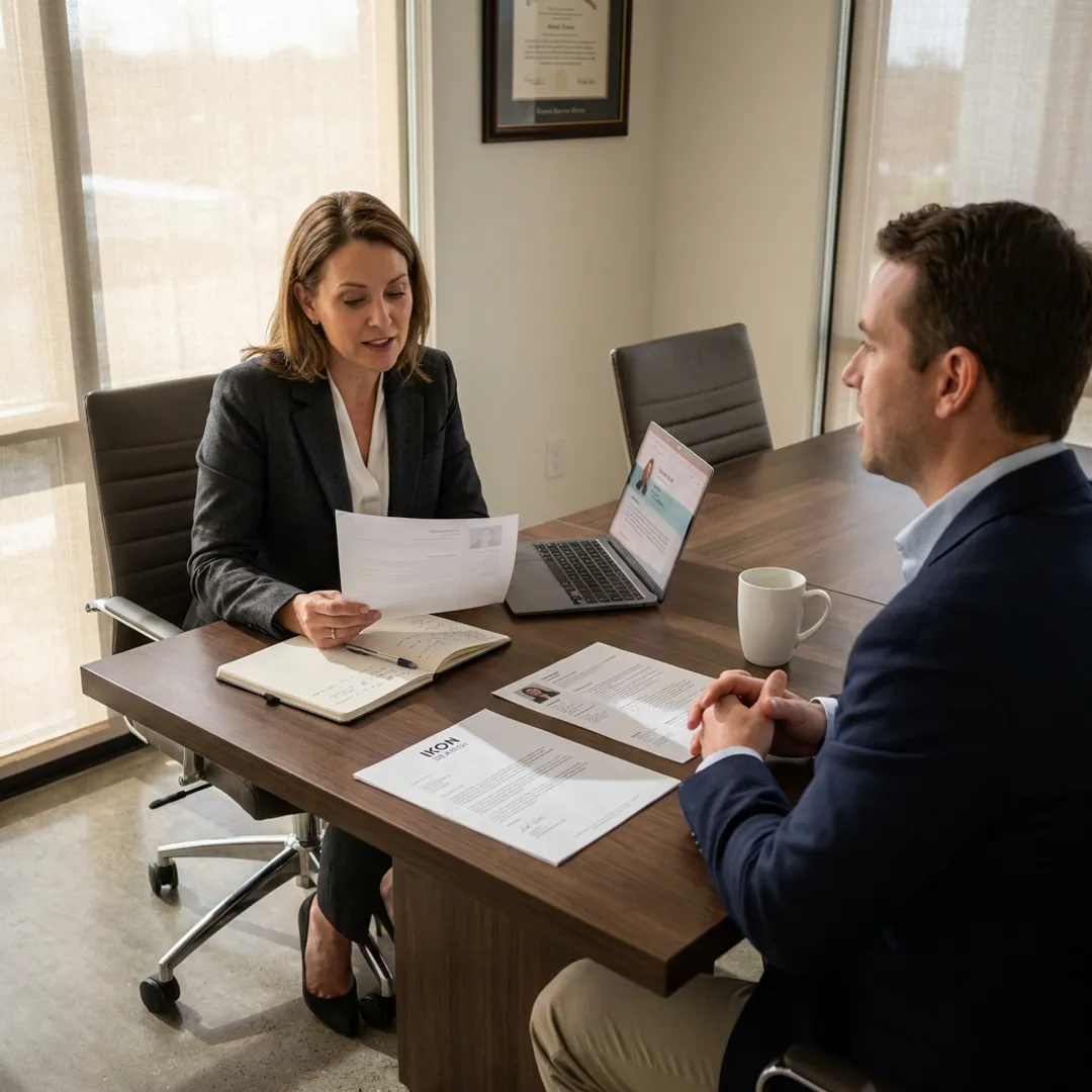 Communications recruiter interviewing a director-level candidate