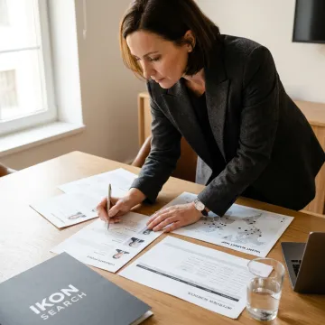 Recruiter reviewing communications leadership candidate profiles