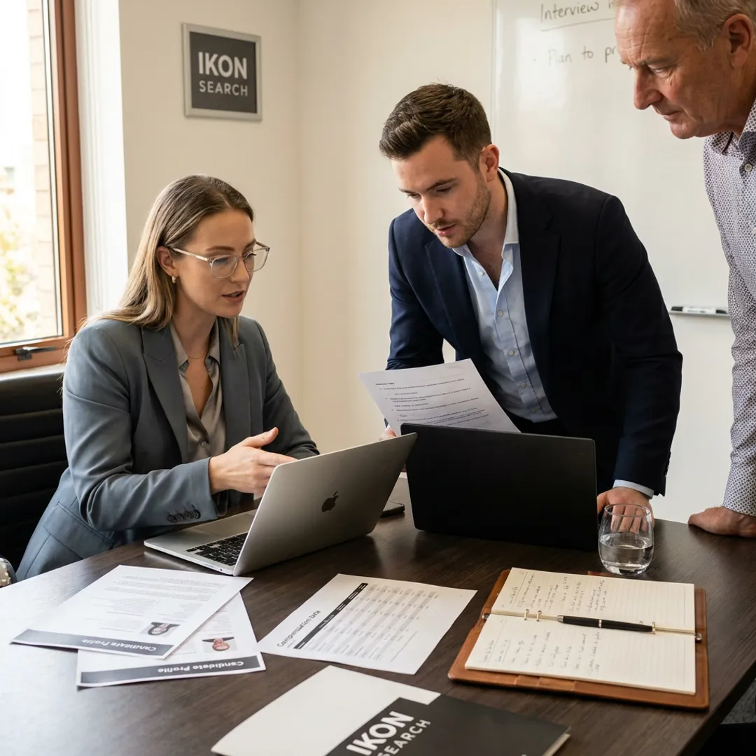 Marketing recruitment team reviewing candidate shortlist