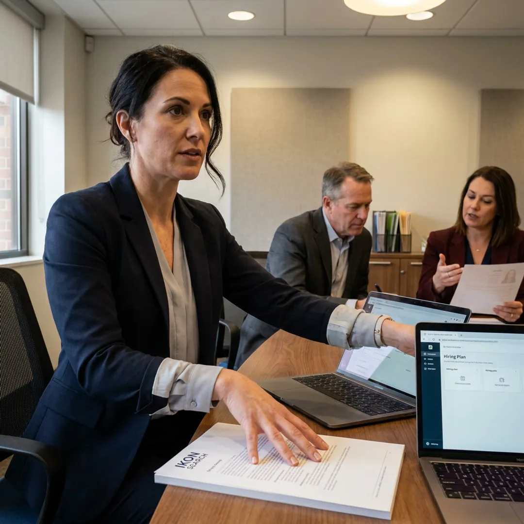 Recruiter presenting temp-to-hire candidate shortlist