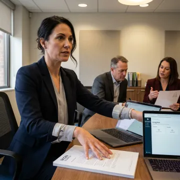 Recruiter presenting temp-to-hire candidate shortlist