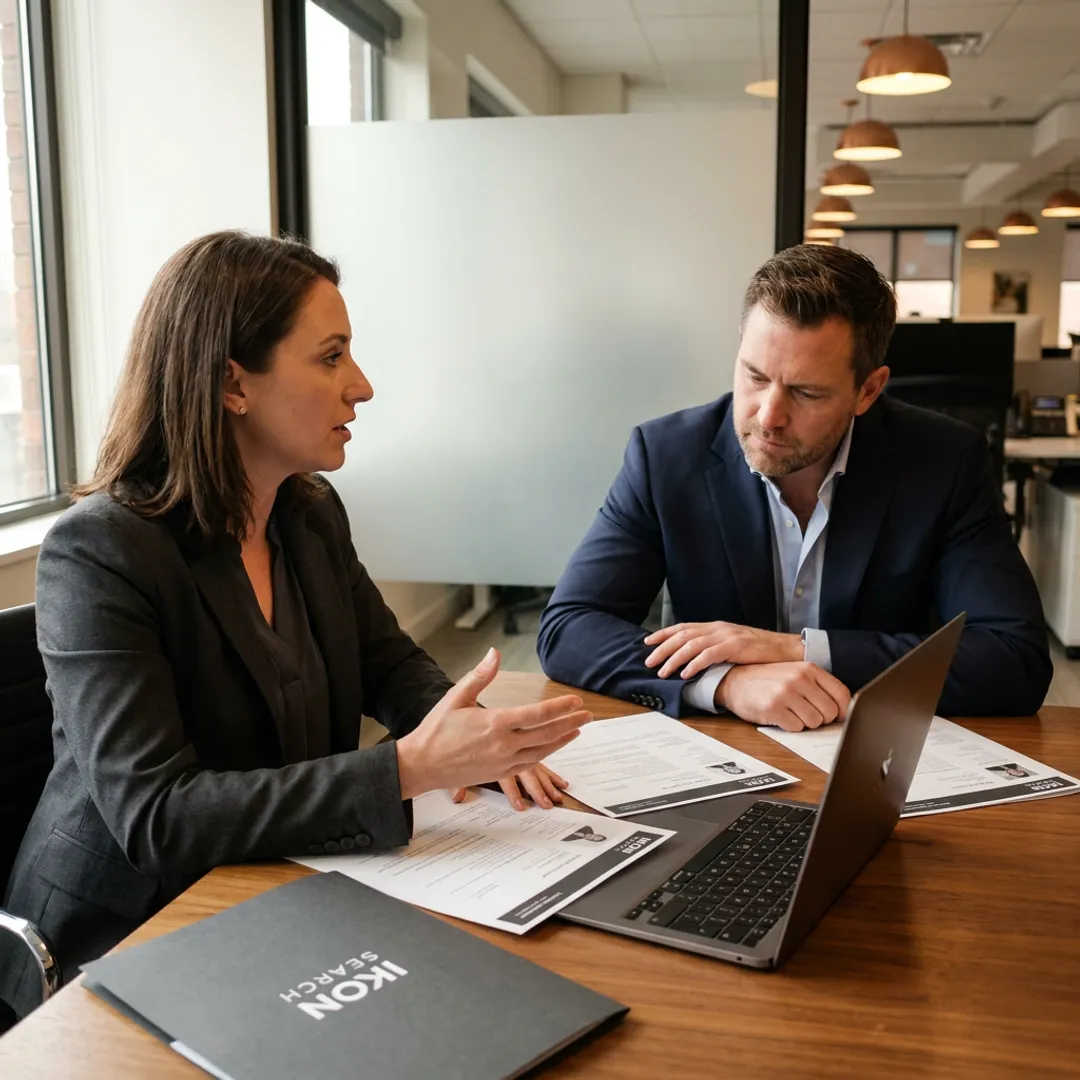 Recruiter reviewing temp-to-hire candidates with a hiring manager