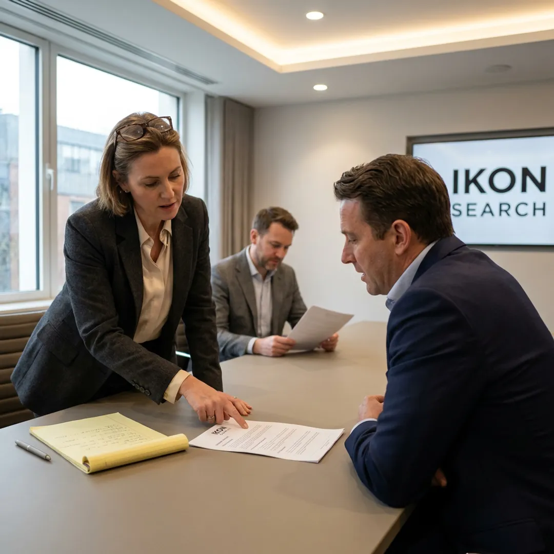 Staffing consultant reviewing candidates with a business client