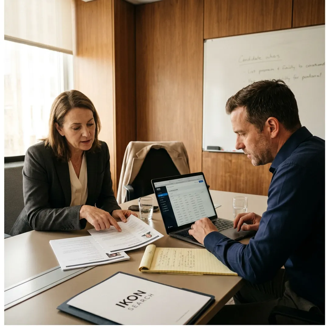 Recruiter reviewing temp-to-permanent staffing candidates