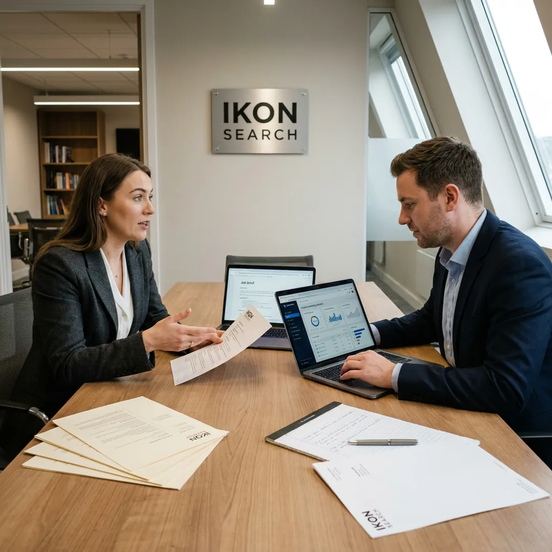 Fintech marketing recruitment team reviewing candidate profiles