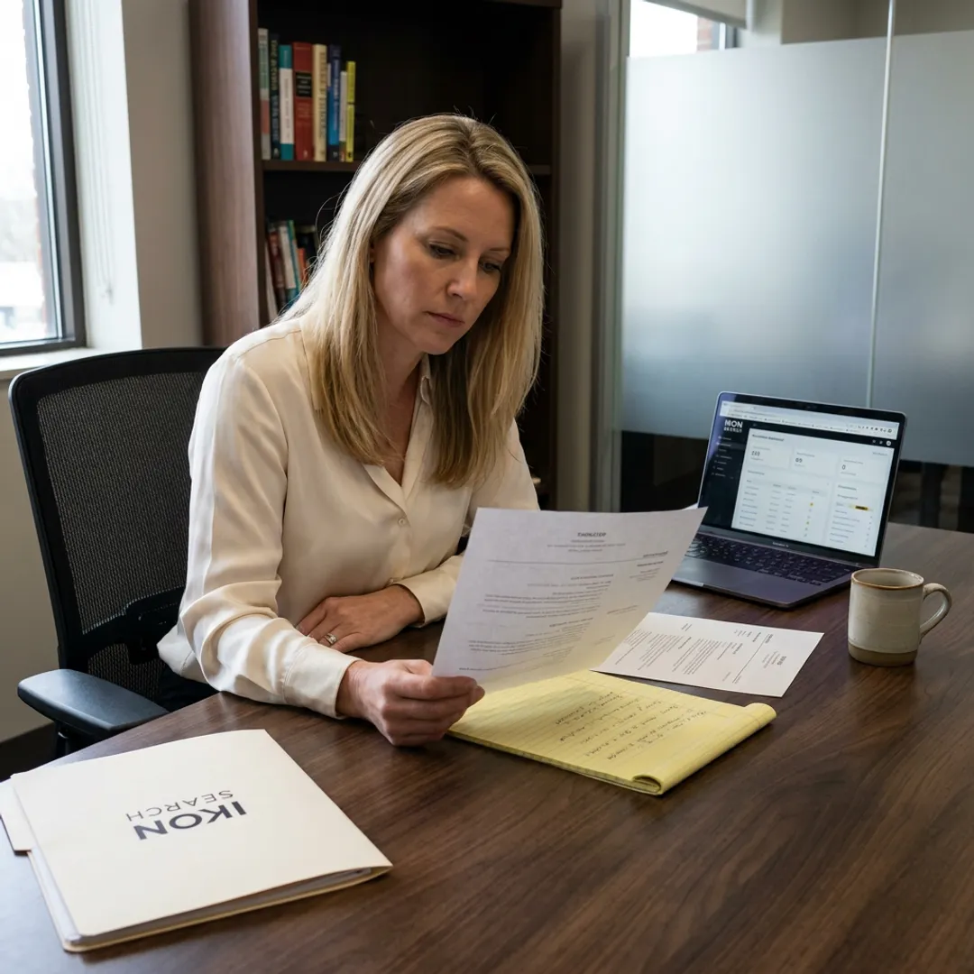 Email marketing recruiter reviewing senior candidate profiles