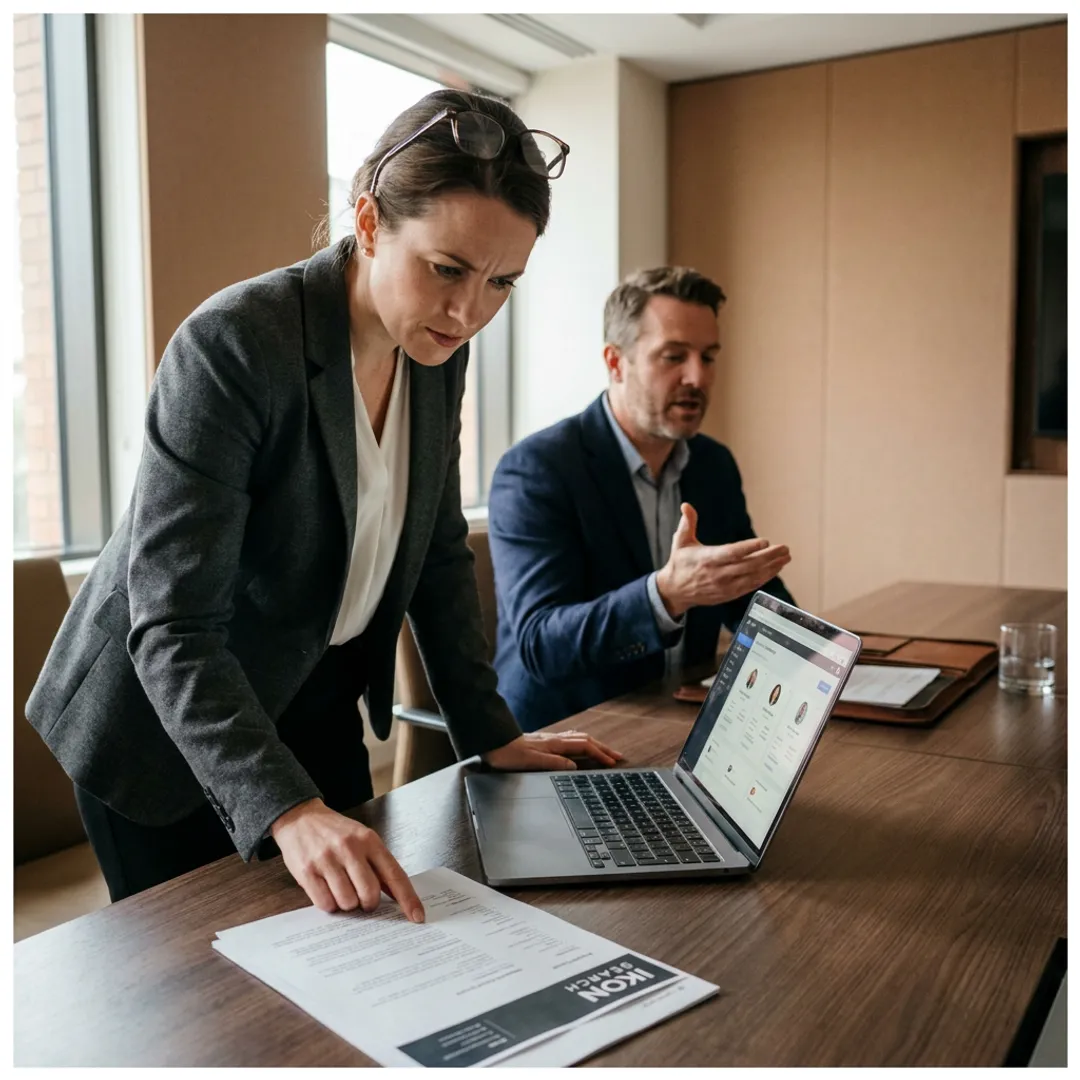 Recruitment consultant reviewing candidate profiles for direct hire roles