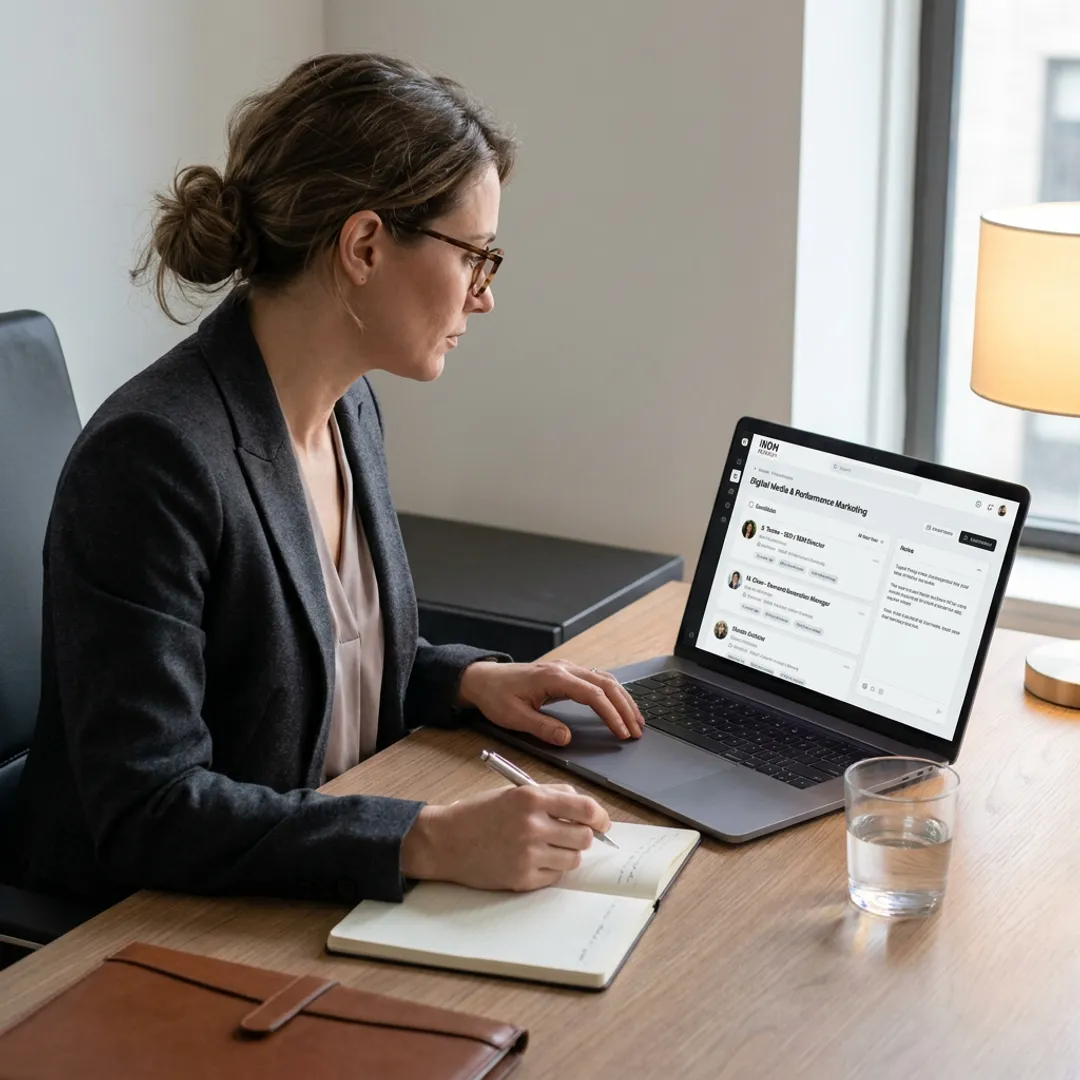 Performance marketing recruiter reviewing candidate profiles