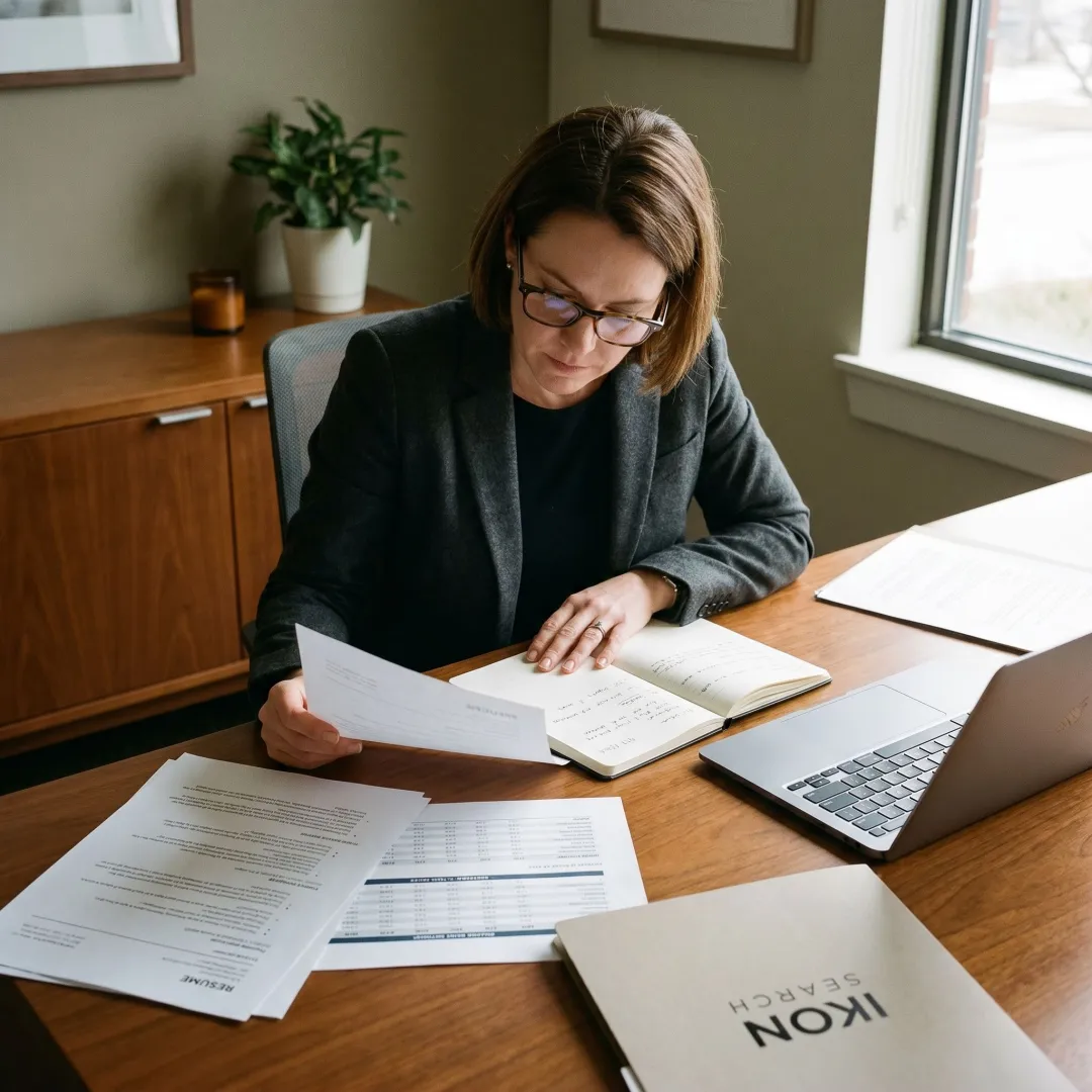 Executive search consultant reviewing HRBP candidates