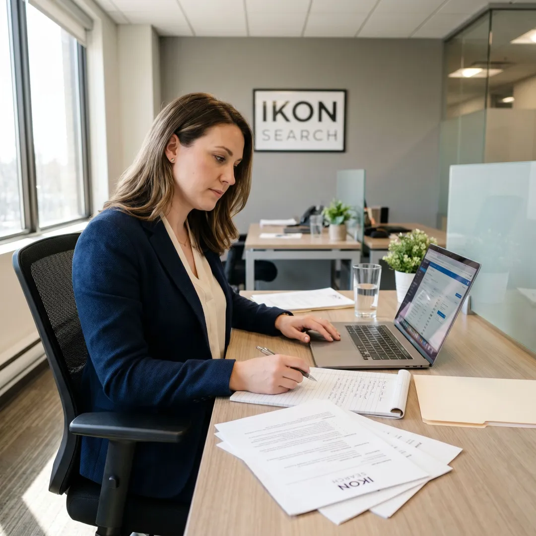Recruiter reviewing administrative candidate profiles