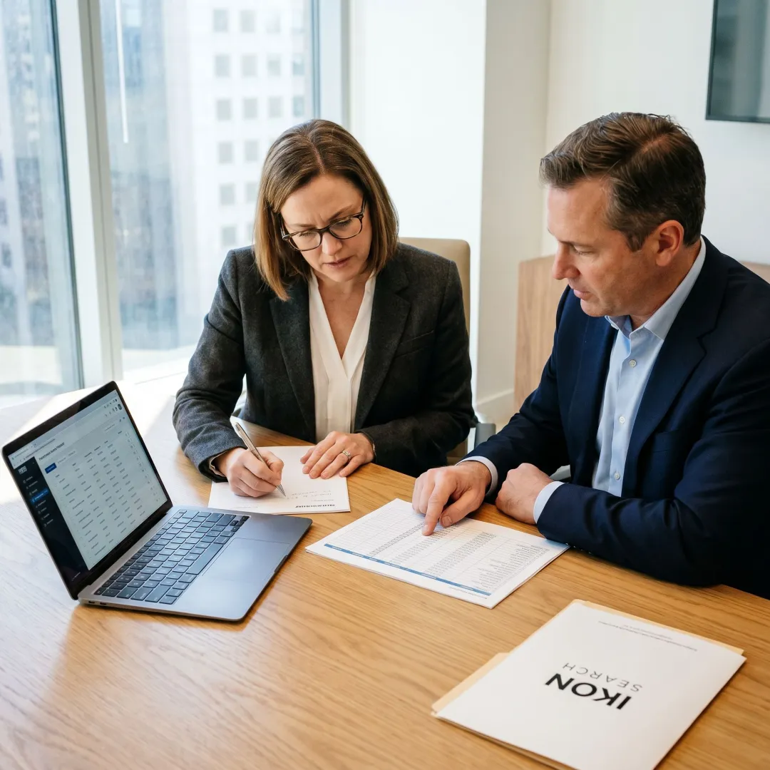 Executive search team reviewing CLO candidate profiles