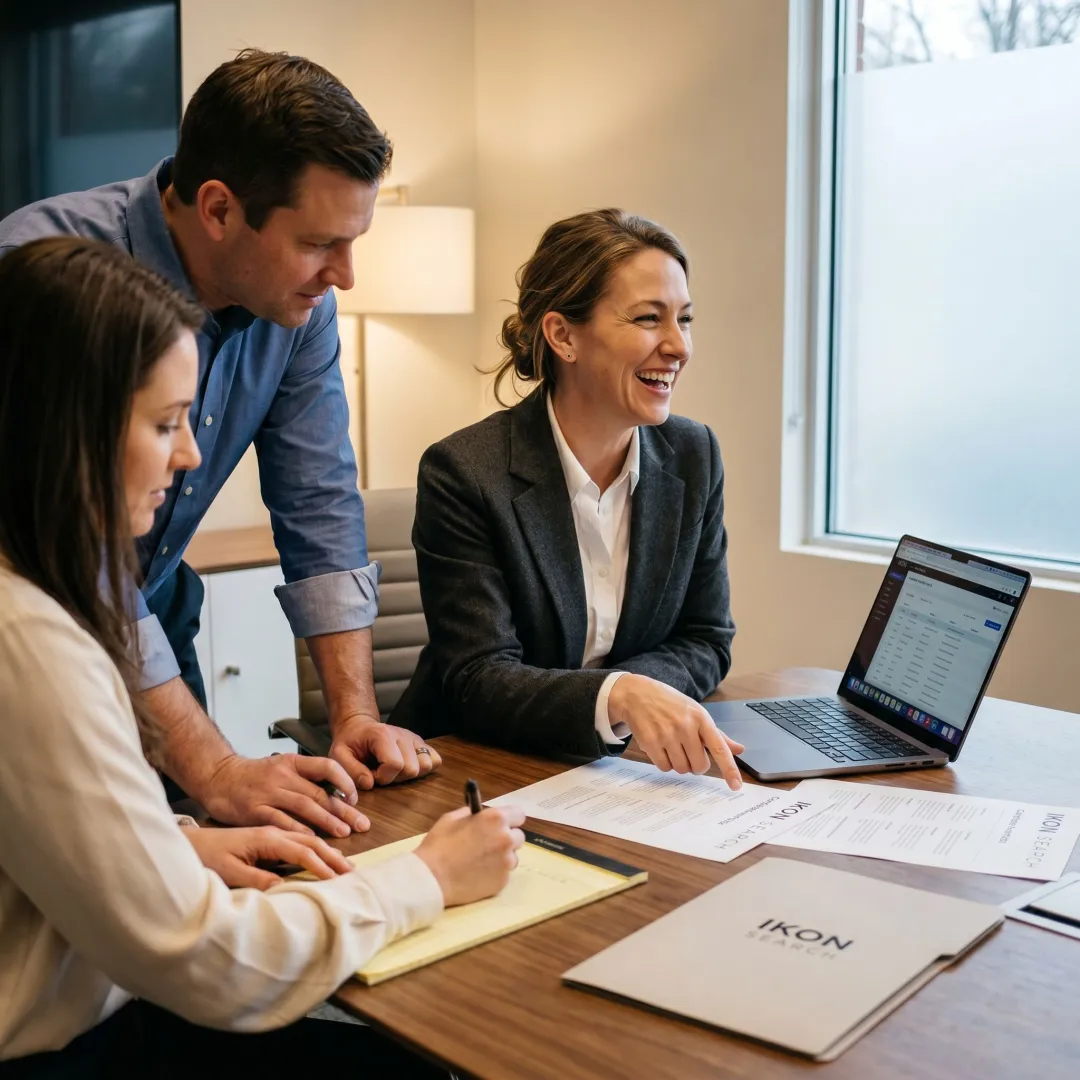 Recruiter reviewing HR candidates with hiring team