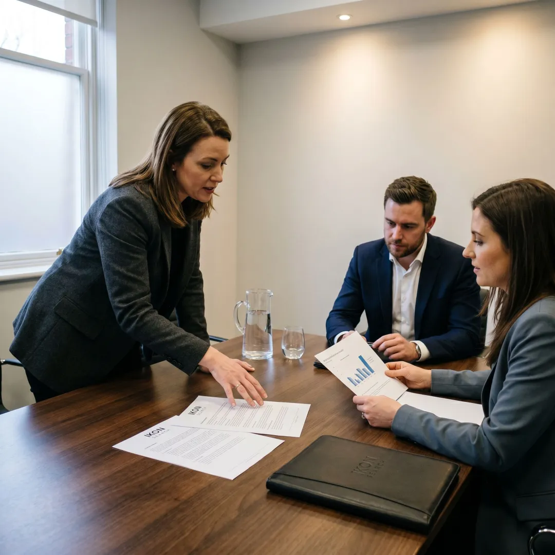Marketing recruiter consulting with hiring team