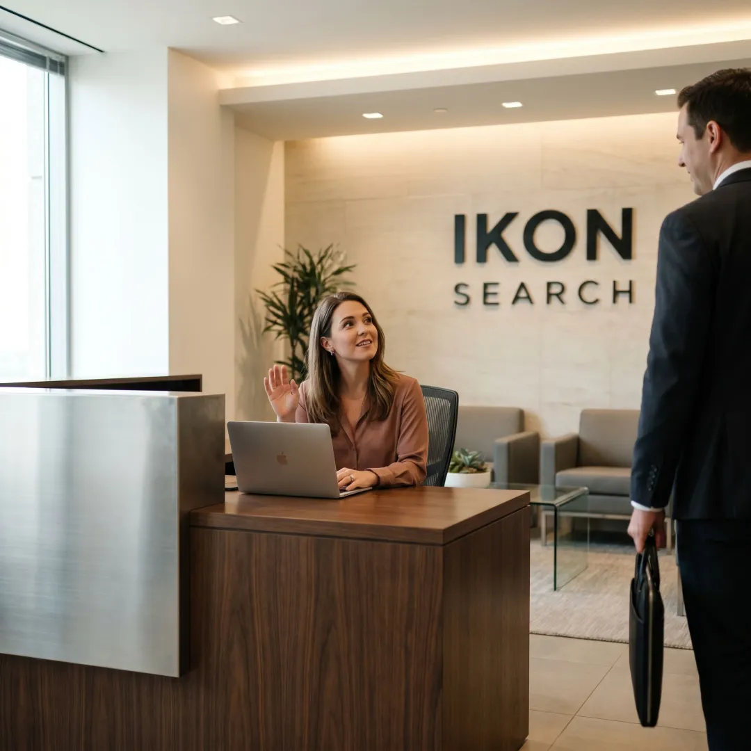 Temporary receptionist at a modern office front desk